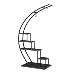 Artisasset 5 Layers Semicircle Iron Wood Suitable For Garden Balcony Patio Lawn Home Decoration Plant Stand Flower Pot Stand Iron Flower Stand Black
